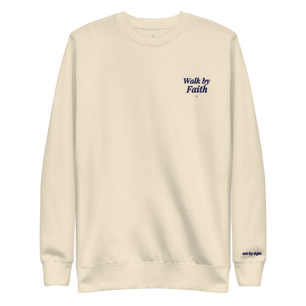 Walk By Faith Embroidered Crewneck Sweatshirt in Bone, front view.