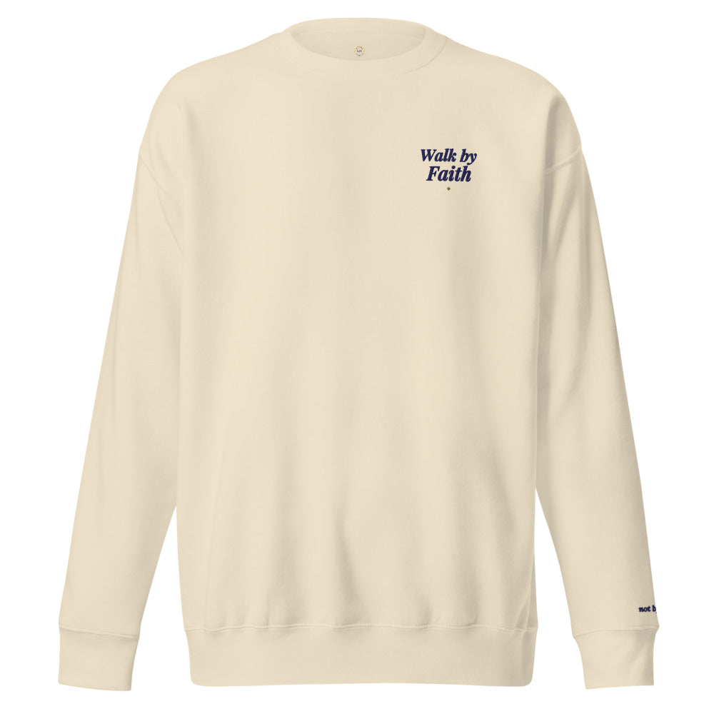Walk By Faith Embroidered Crewneck Sweatshirt in Bone, front view.