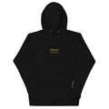 Observe Embroidered Hoodie in Black, front flat view.