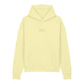 Observe Embroidered Hoodie in Lemon Sorbet, left wrist embroidery.