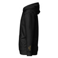 Guide Embroidered Hoodie in Black, left wrist embroidery.
