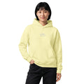Trust the Process Embroidered Hoodie in Lemon Sorbet, front view, worn.
