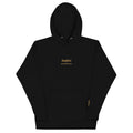 Inspire Embroidered Hoodie in Black, front flat view.