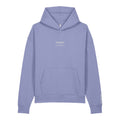 Inspire Embroidered Hoodie in Violet, close-up of the front embroidery.