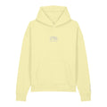 Follow the Child Embroidered Hoodie in Lemon Sorbet, left wrist embroidery.