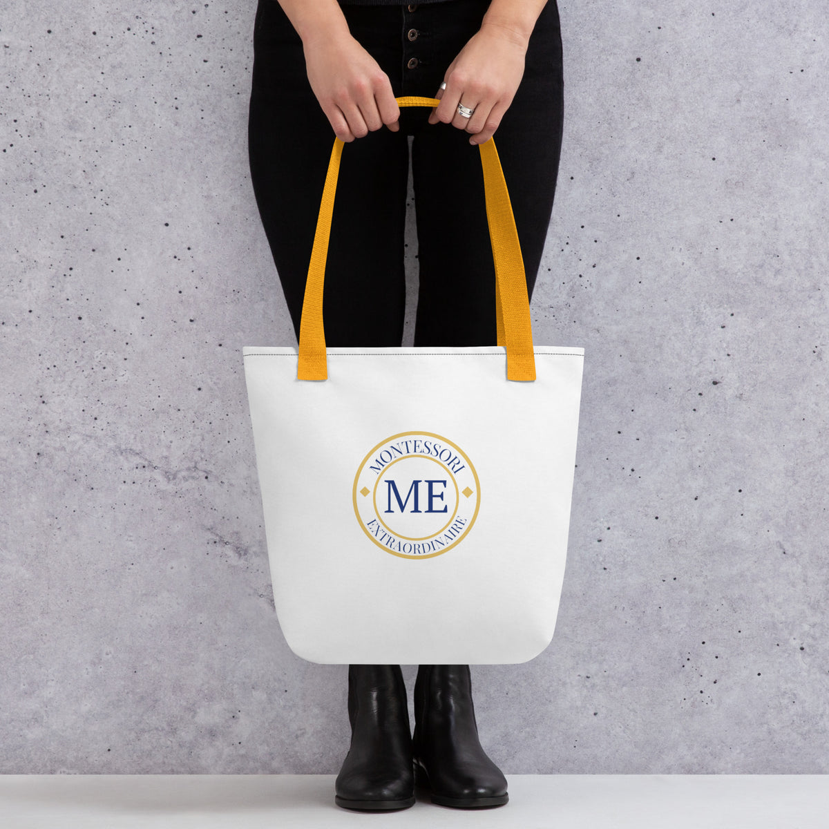 ME Signature Logo Tote Bag in Yellow, lifestyle view