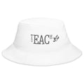 Teach Peace Embroidered Bucket Hat in White, front view