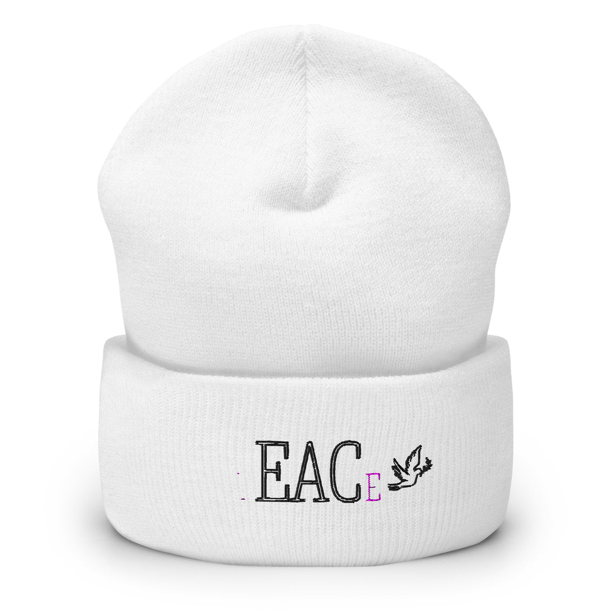 Teach Peace Cuffed Beanie in White, front view