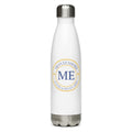 ME Signature Logo Stainless Steel Water Bottle (17 oz) in White, front view