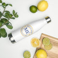 ME Signature Logo Stainless Steel Water Bottle (17 oz) in White, front view