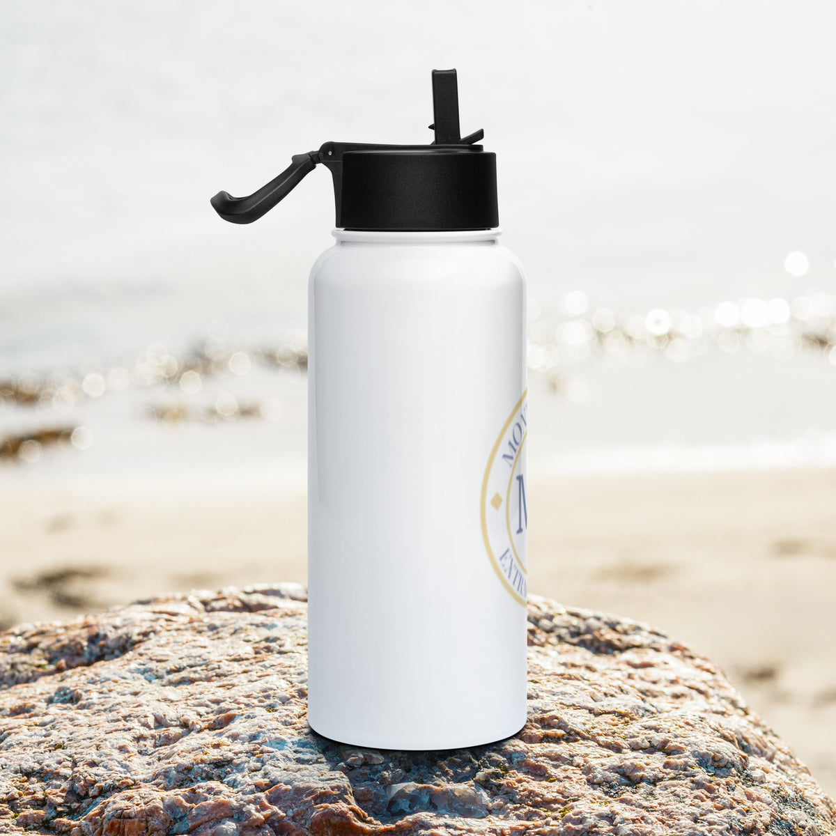ME Signature Logo Straw-Lid Water Bottle (32 oz) in White, right view