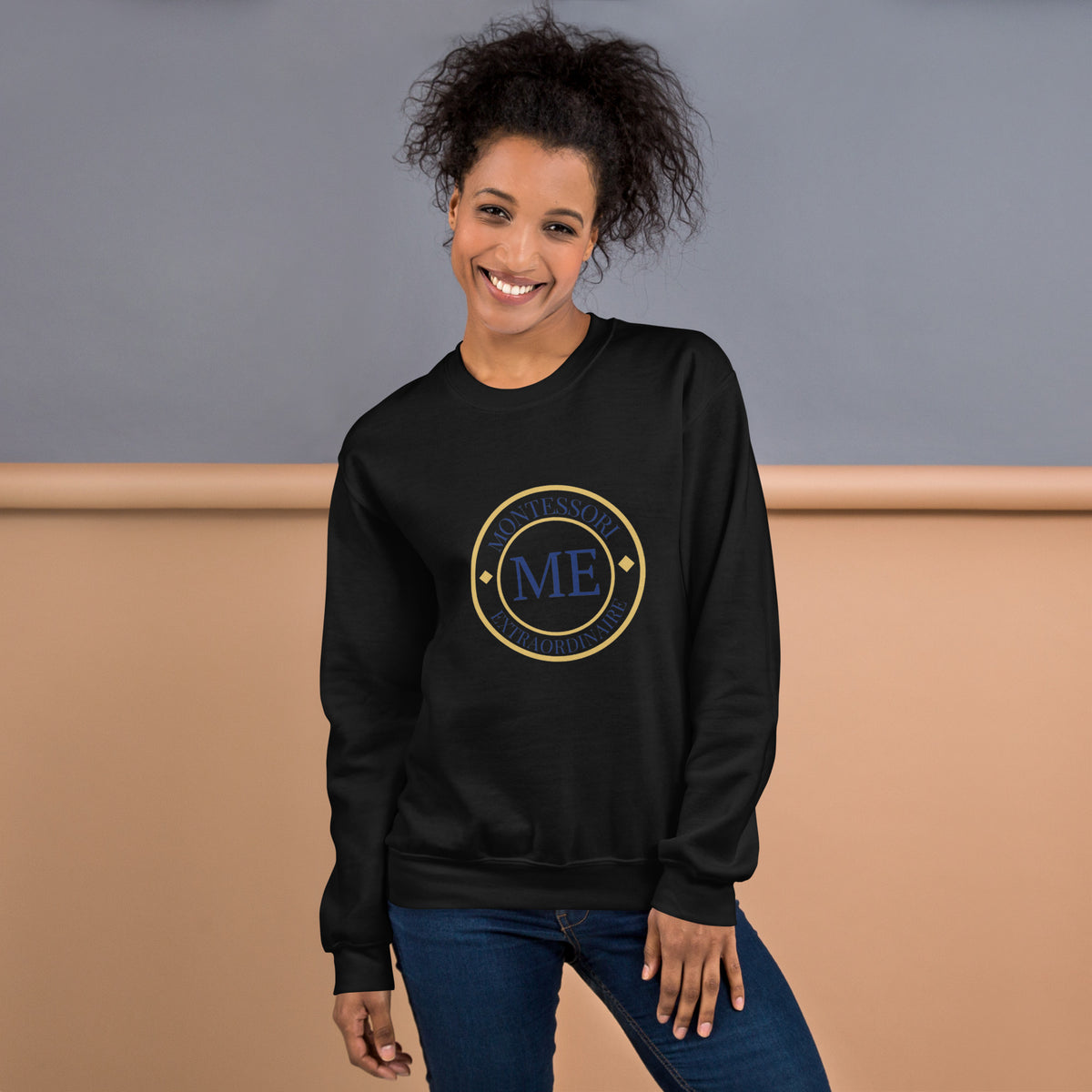 ME Signature Logo Crewneck Sweatshirt in Black, front view