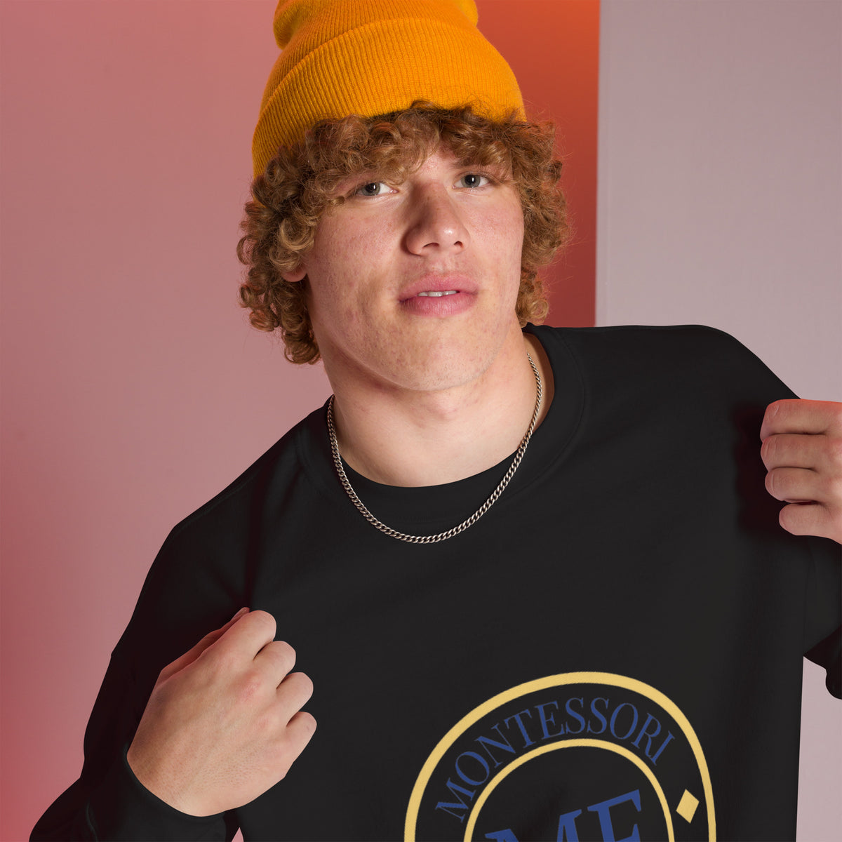 ME Signature Logo Crewneck Sweatshirt in Black, right front view