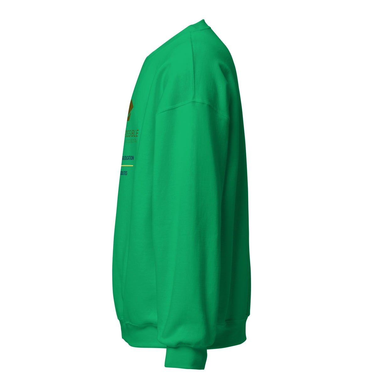 Mission Possible Montessori Small School + Big Education Crewneck Sweatshirt in Irish Green, left view