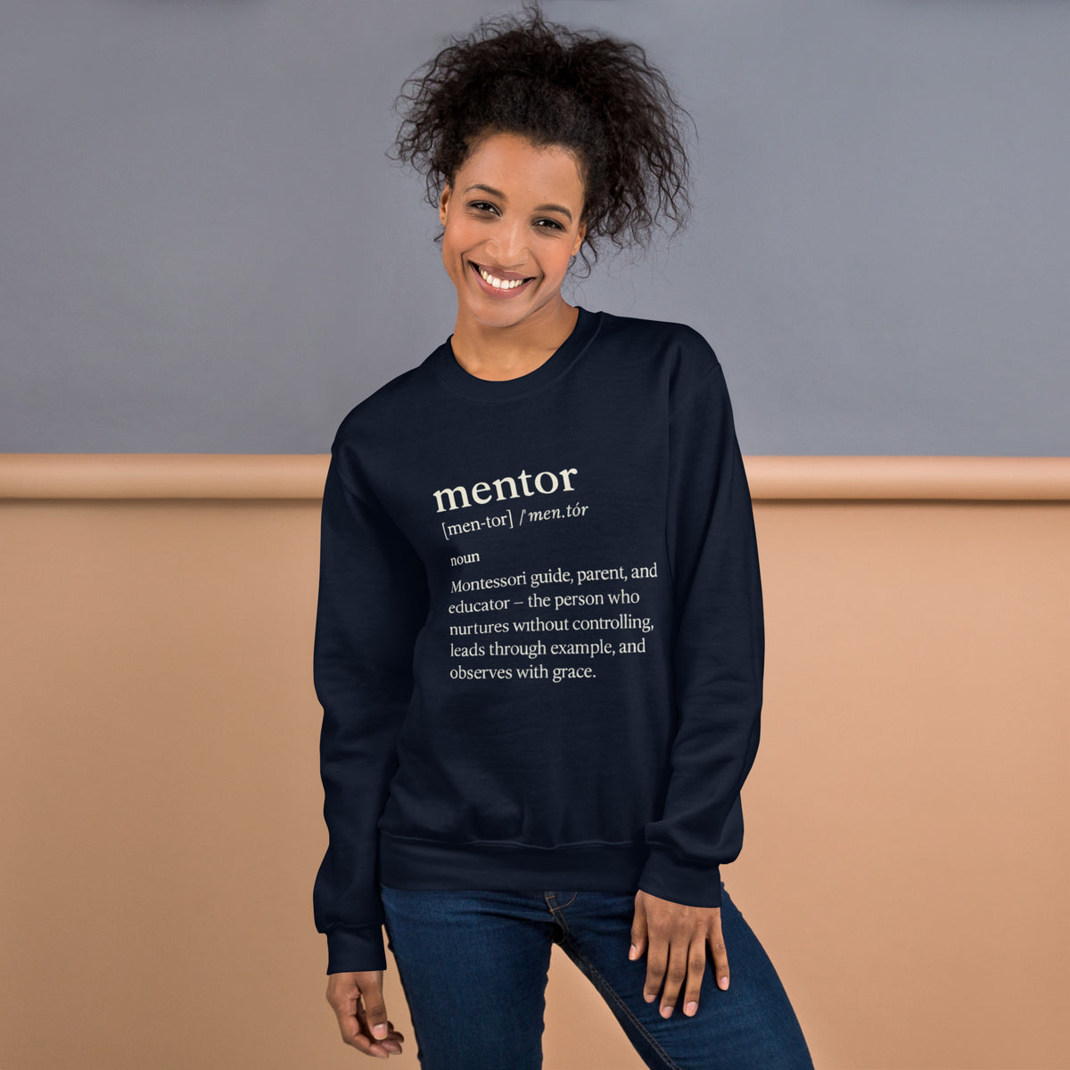 Mentor Definition Crewneck Sweatshirt in Navy, front view