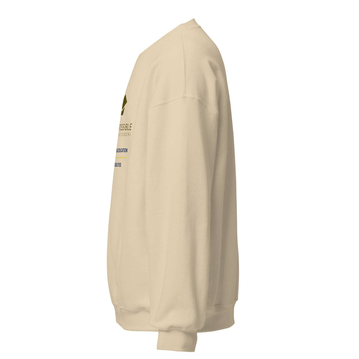 Mission Possible Montessori Small School + Big Education Crewneck Sweatshirt in Sand, left view