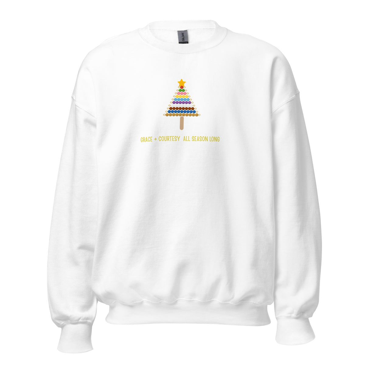 Grace + Courtesy All Season Long Holiday Crewneck Sweatshirt in White, front view