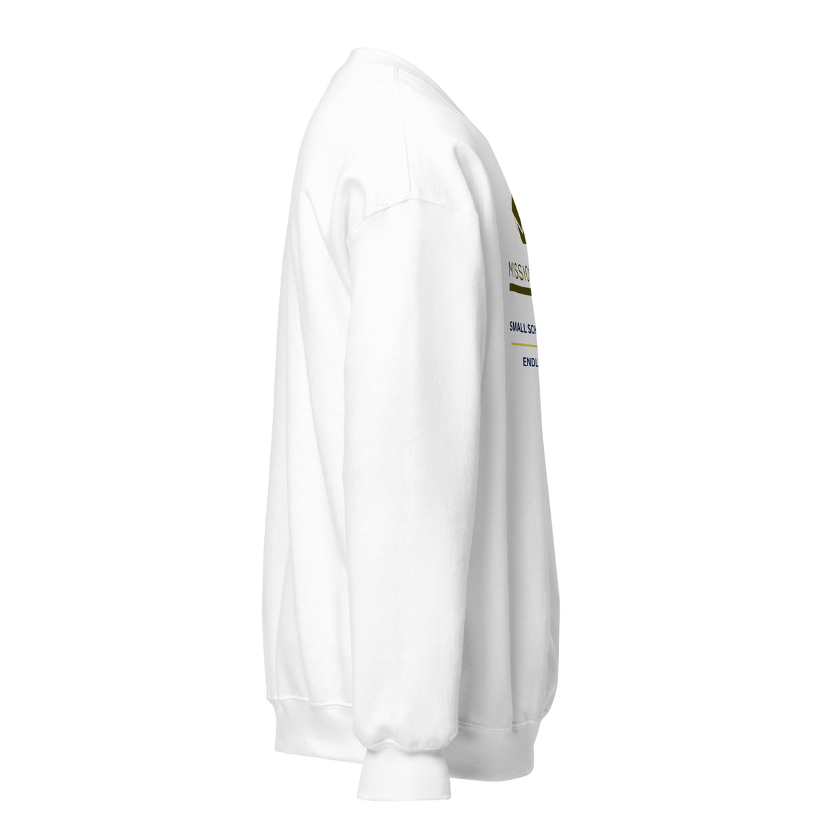 Mission Possible Montessori Small School + Big Education Crewneck Sweatshirt in White, right view