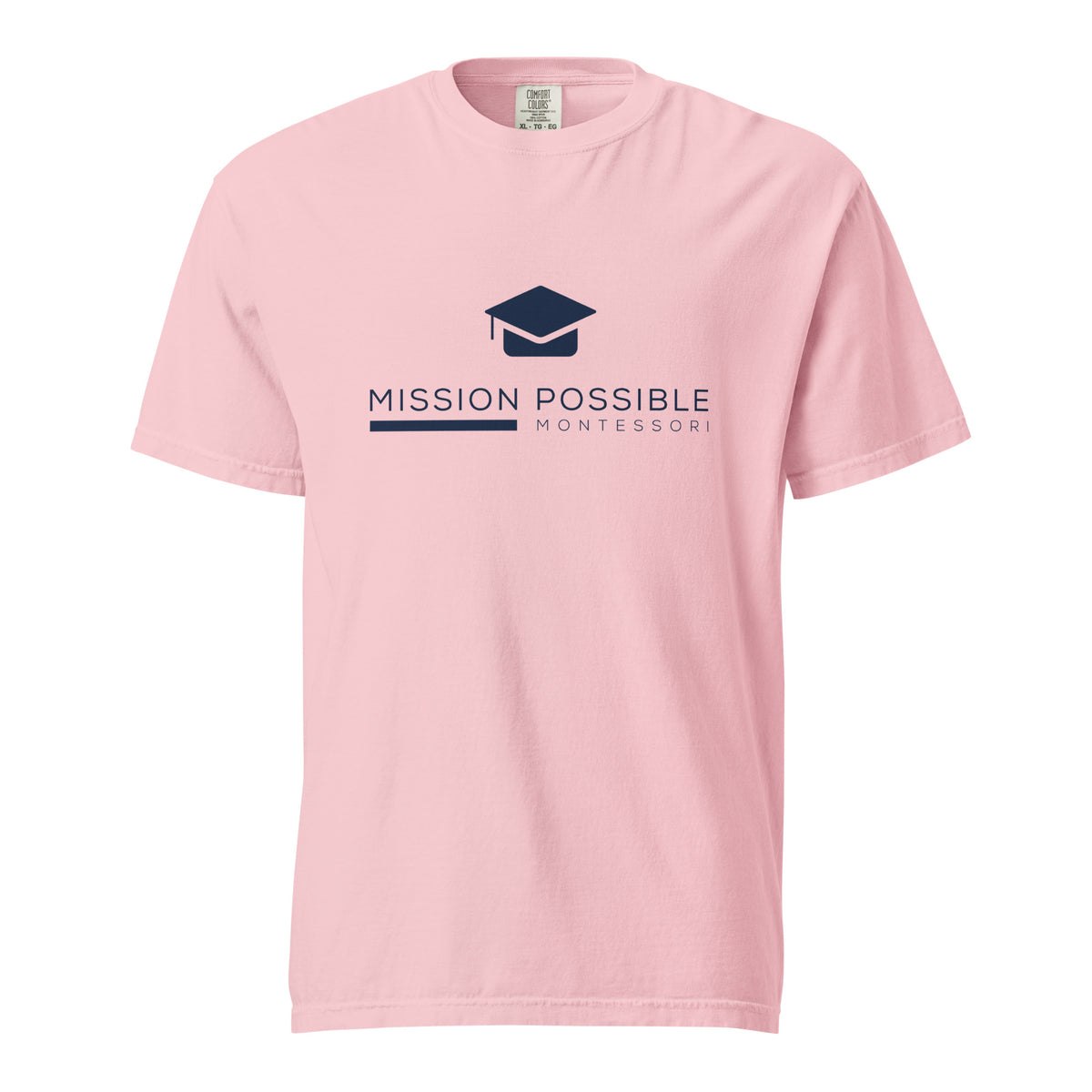 Mission Possible Montessori Logo Garment-Dyed Heavyweight Tee in Blossom, front view