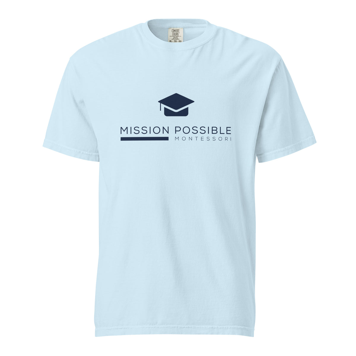 Mission Possible Montessori Logo Garment-Dyed Heavyweight Tee in Chambray, front view