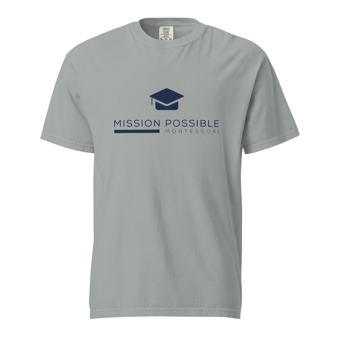 Mission Possible Montessori Logo Garment-Dyed Heavyweight Tee in Granite, front view