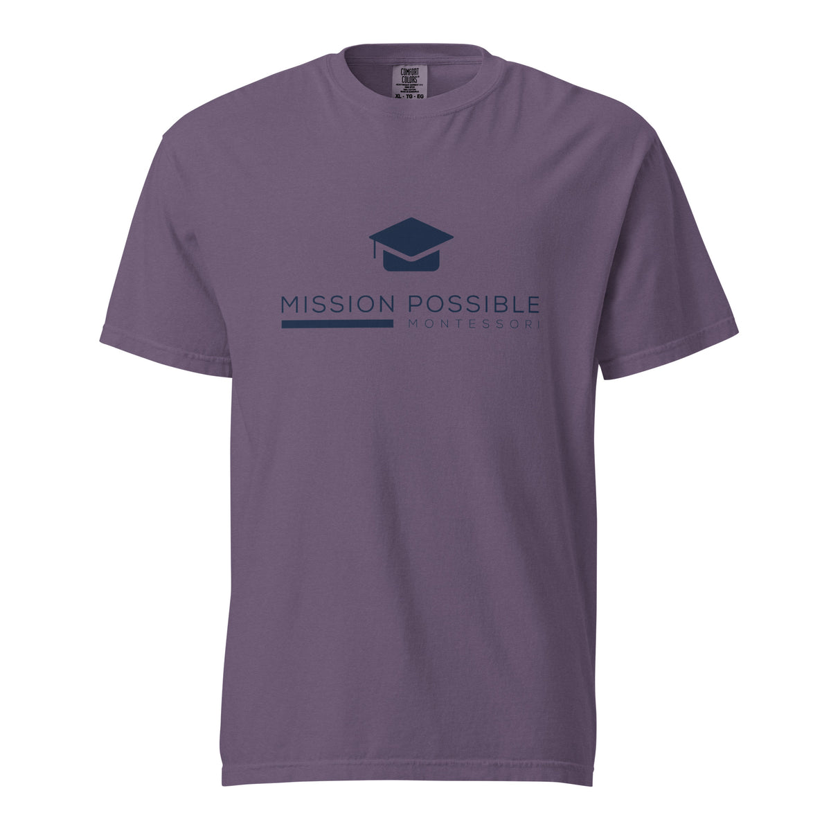 Mission Possible Montessori Logo Garment-Dyed Heavyweight Tee in Grape, front view