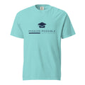 Mission Possible Montessori Logo Garment-Dyed Heavyweight Tee in Lagoon Blue, front view