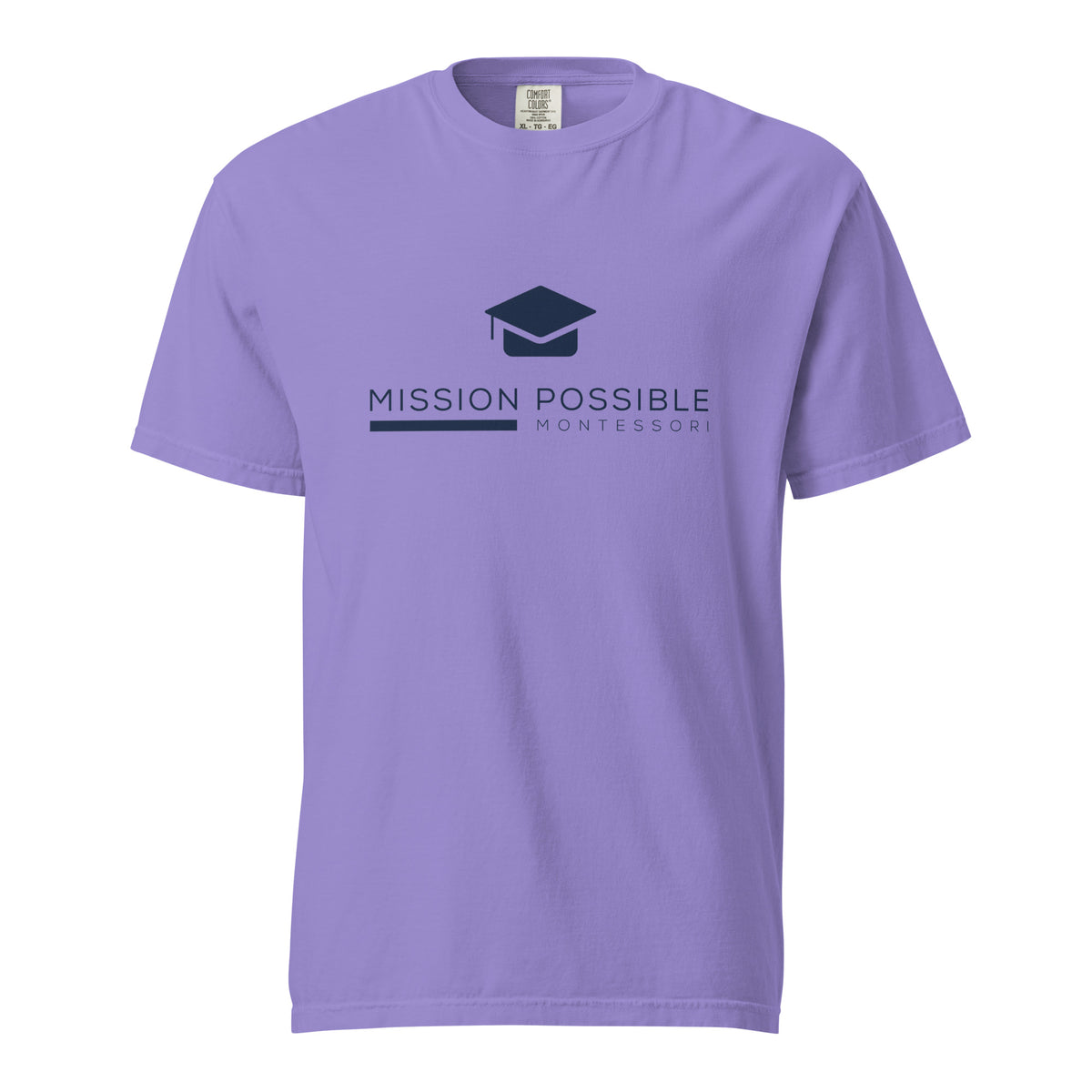 Mission Possible Montessori Logo Garment-Dyed Heavyweight Tee in Violet, front view