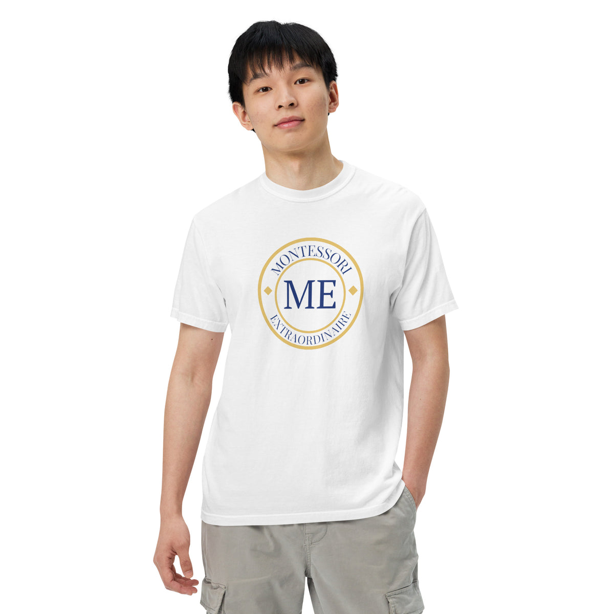 ME Signature Logo Garment-Dyed Heavyweight Tee in White, front view