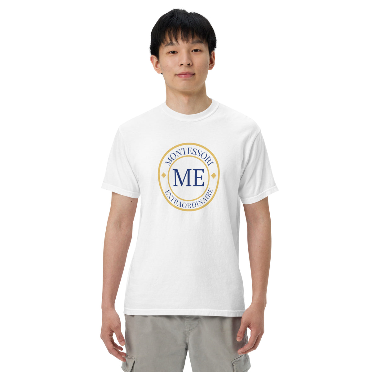 ME Signature Logo Garment-Dyed Heavyweight Tee in White, front view