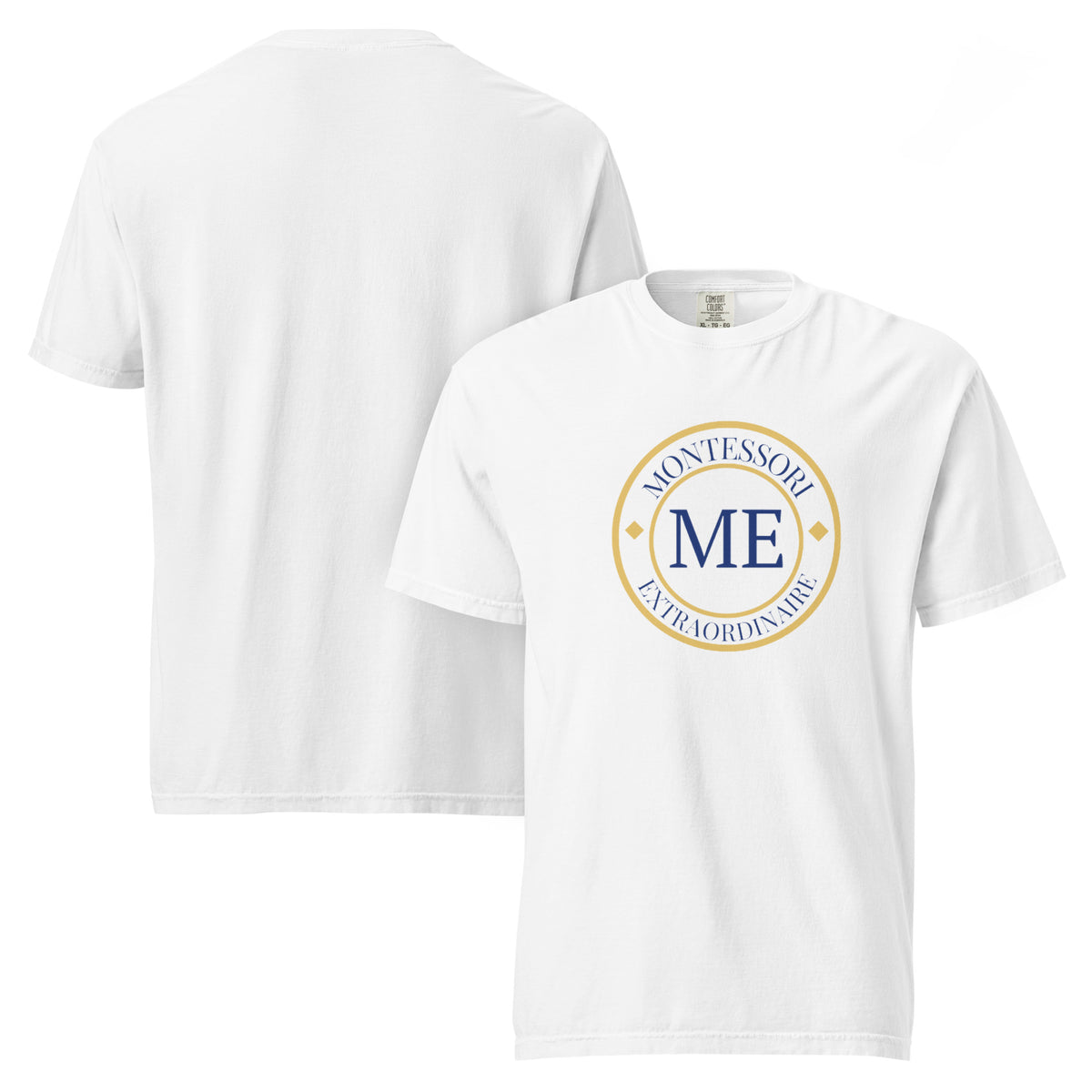 ME Signature Logo Garment-Dyed Heavyweight Tee in White, front and back view