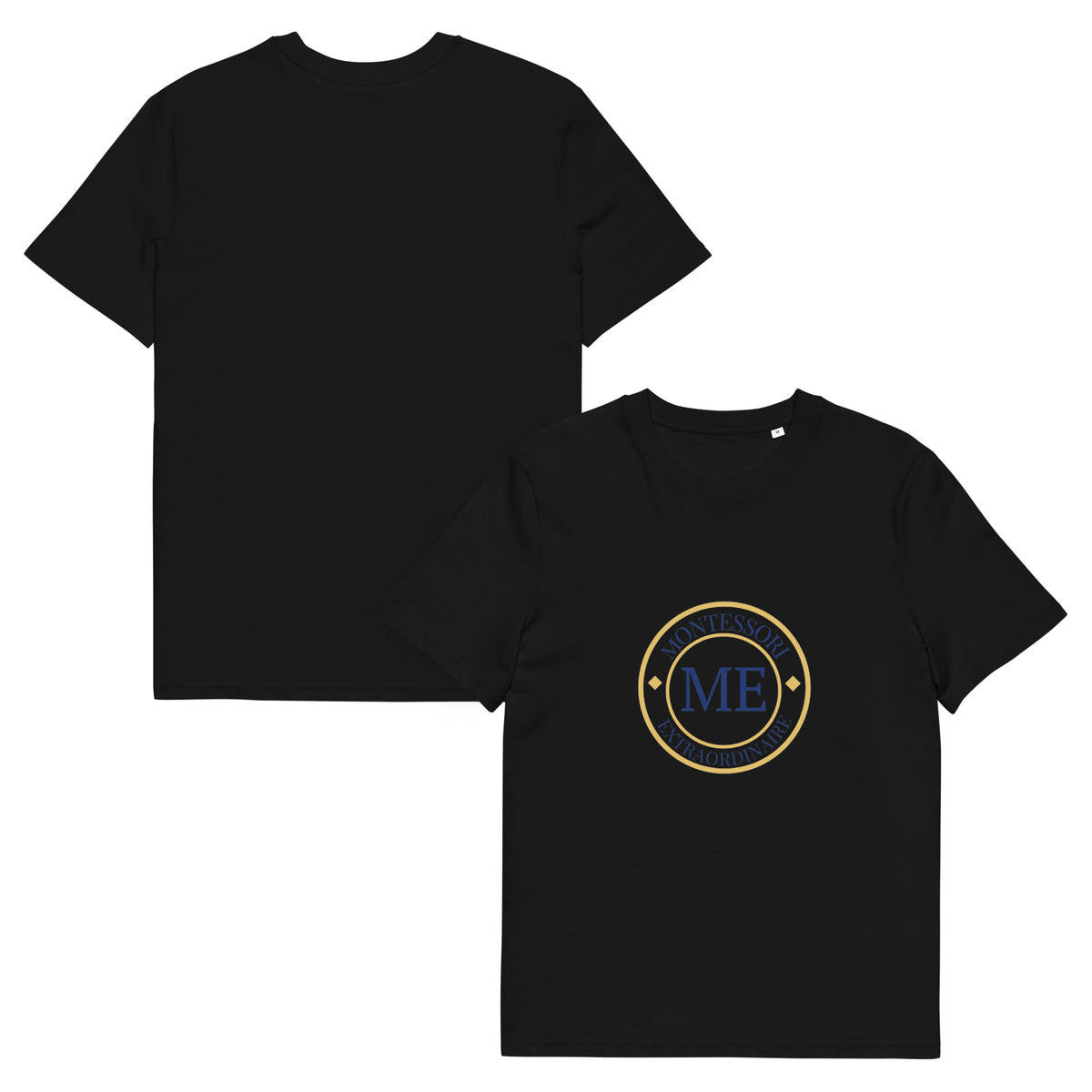ME Signature Logo Organic Cotton Tee in Black, front and back view