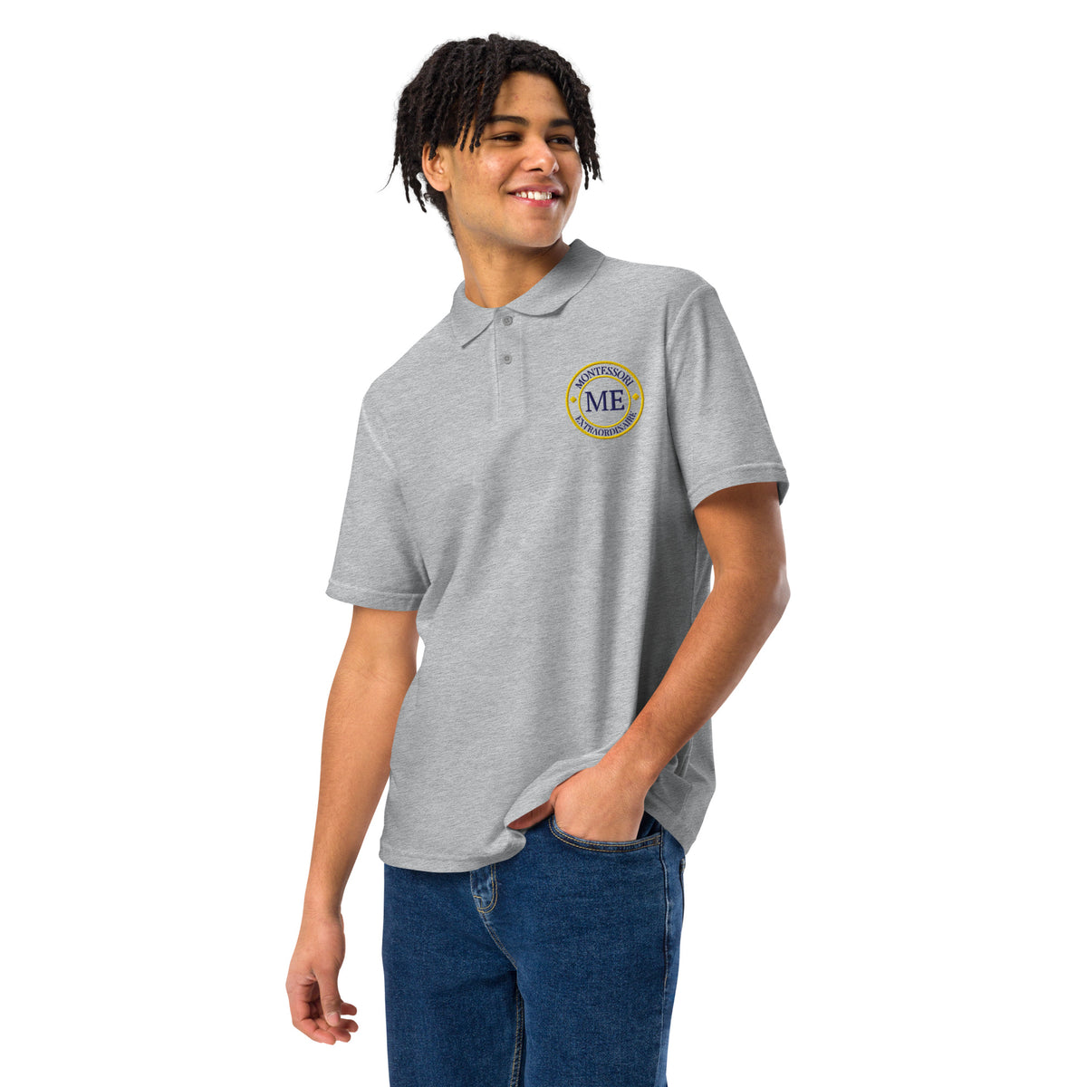 ME Signature Embroidered Unisex Piqué Polo in Sport Grey, front view