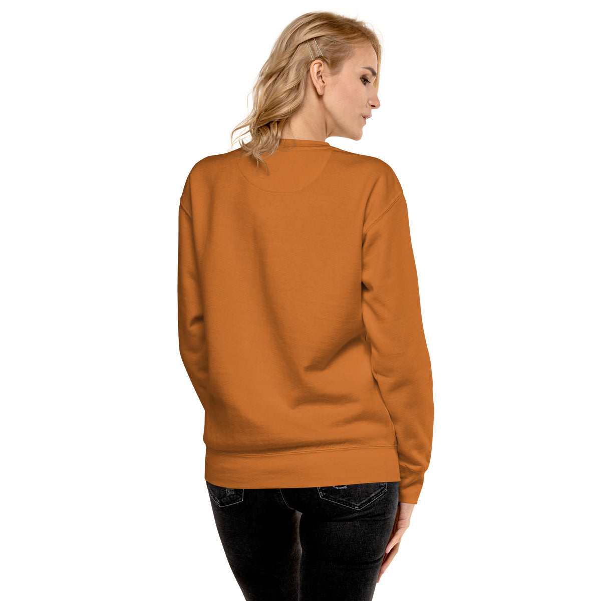 ME Signature Logo Premium Crewneck Sweatshirt in Adobe, back view