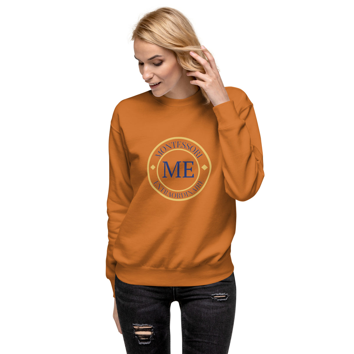 ME Signature Logo Premium Crewneck Sweatshirt in Adobe, front view