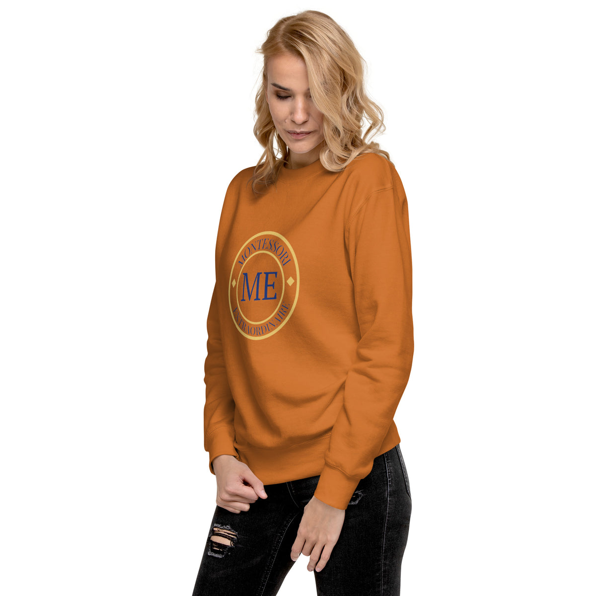 ME Signature Logo Premium Crewneck Sweatshirt in Adobe, left front view