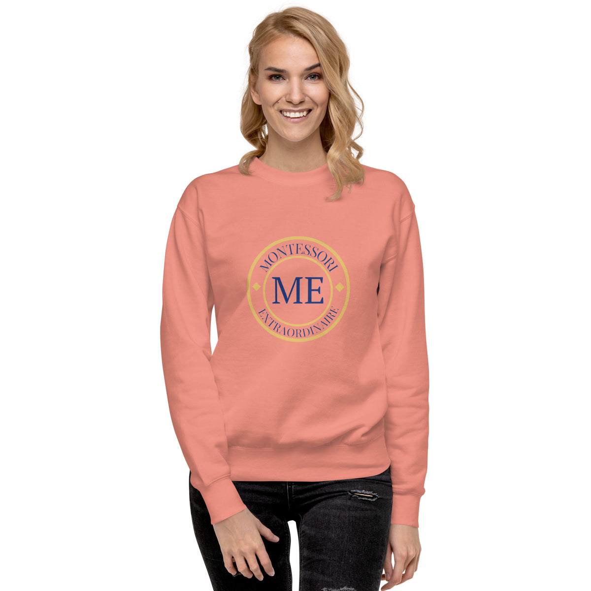 ME Signature Logo Premium Crewneck Sweatshirt in Dusty Rose, front view