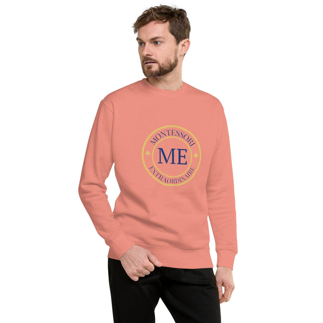 ME Signature Logo Premium Crewneck Sweatshirt in Dusty Rose, front view