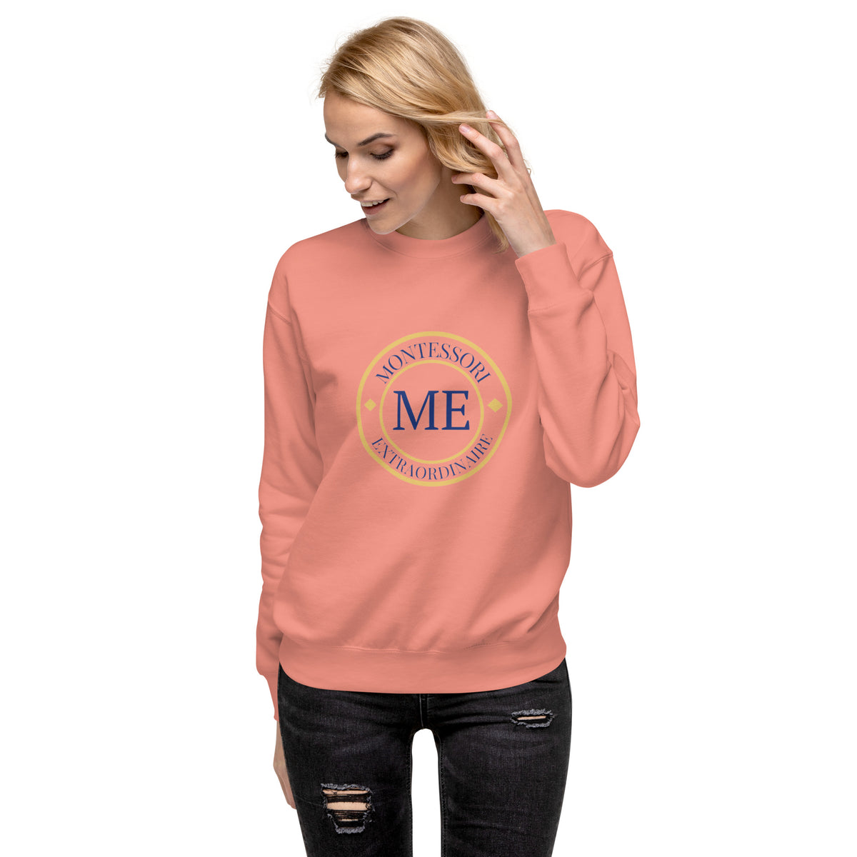 ME Signature Logo Premium Crewneck Sweatshirt in Dusty Rose, front view