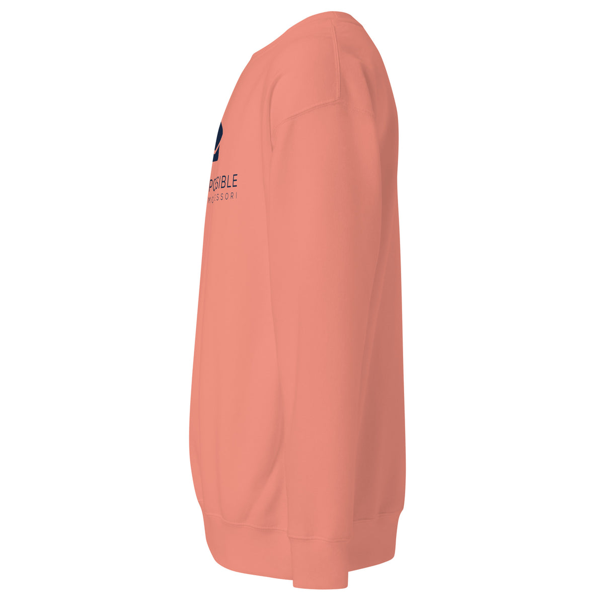 Mission Possible Montessori Logo Premium Crewneck Sweatshirt in Dusty Rose, left view