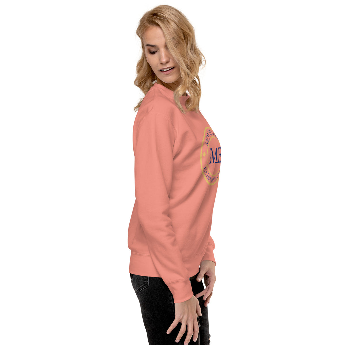 ME Signature Logo Premium Crewneck Sweatshirt in Dusty Rose, right view