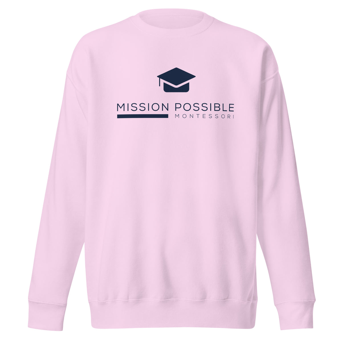 Mission Possible Montessori Logo Premium Crewneck Sweatshirt in Lavender, front view