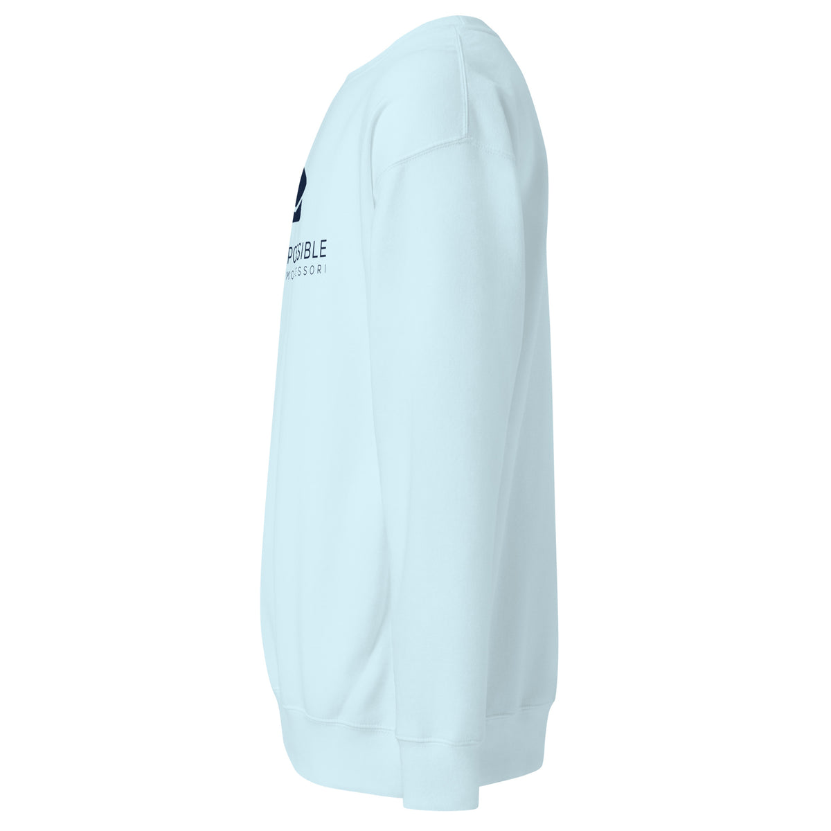 Mission Possible Montessori Logo Premium Crewneck Sweatshirt in Sky Blue, left view