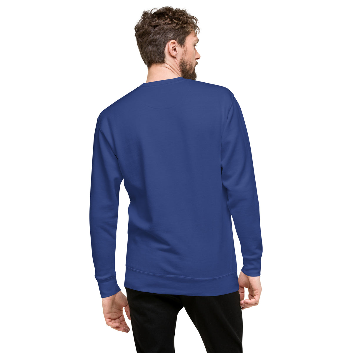 ME Signature Logo Premium Crewneck Sweatshirt in Team Royal, back view