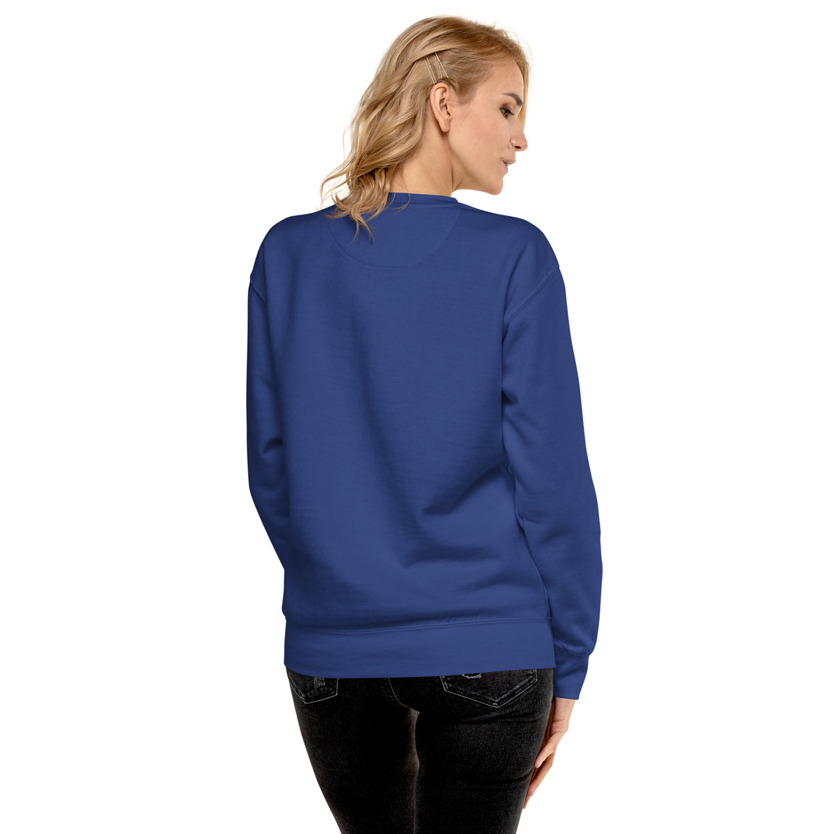 ME Signature Logo Premium Crewneck Sweatshirt in Team Royal, back view