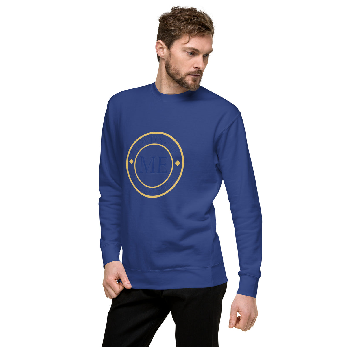 ME Signature Logo Premium Crewneck Sweatshirt in Team Royal, left front view