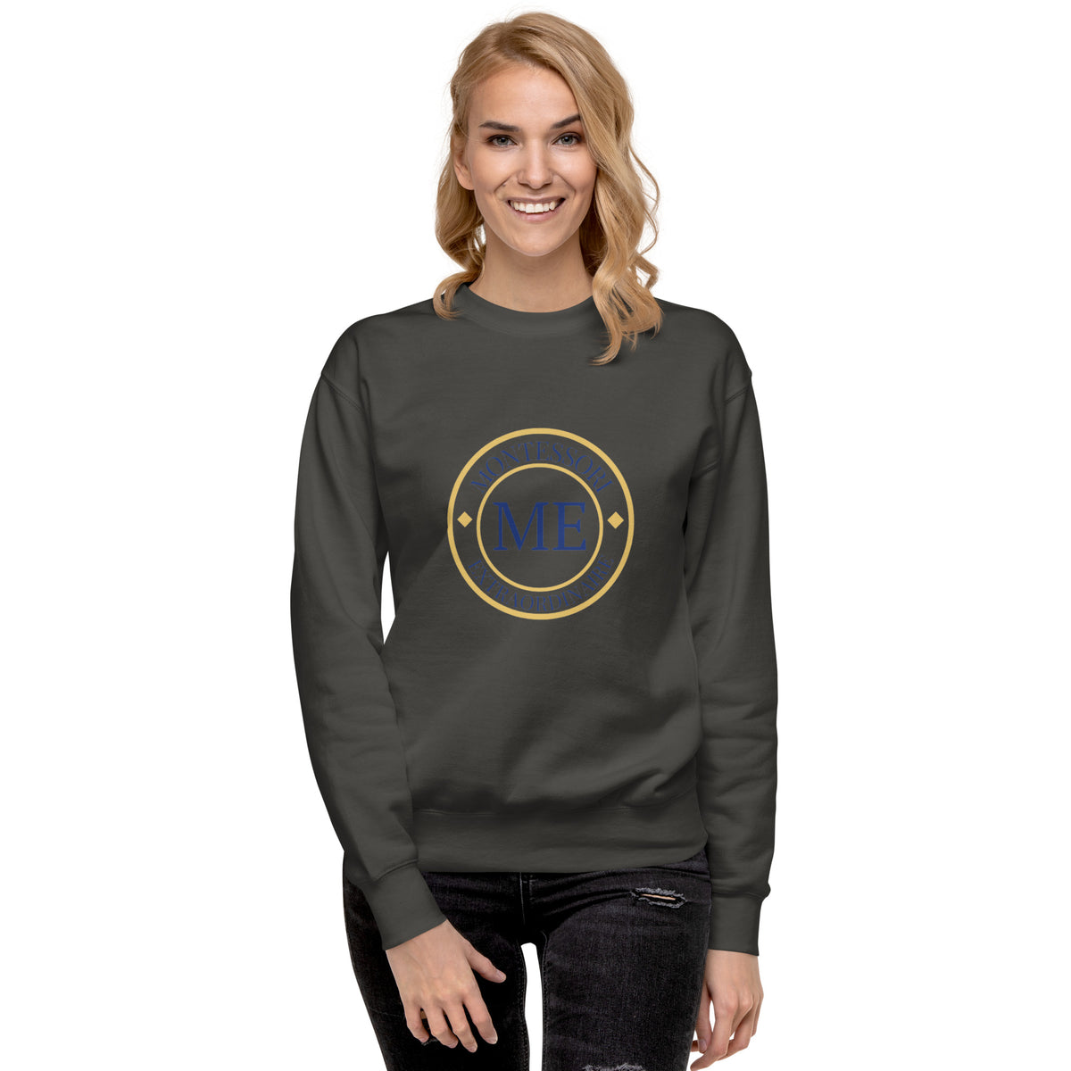 ME Signature Logo Premium Crewneck Sweatshirt in Vintage Black, front view