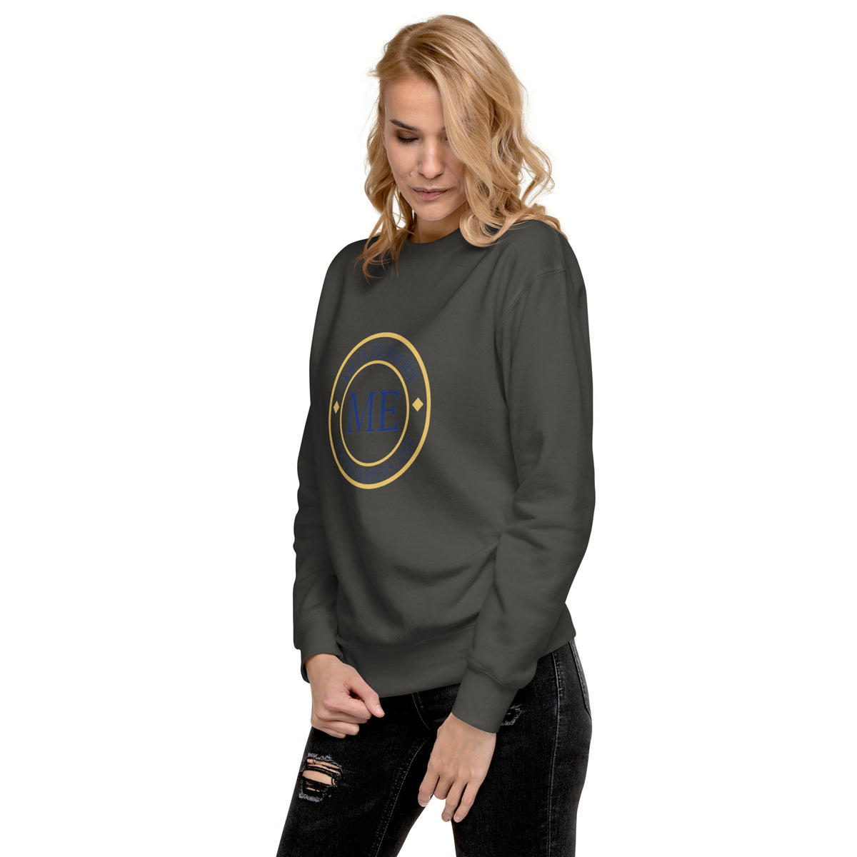 ME Signature Logo Premium Crewneck Sweatshirt in Vintage Black, left front view