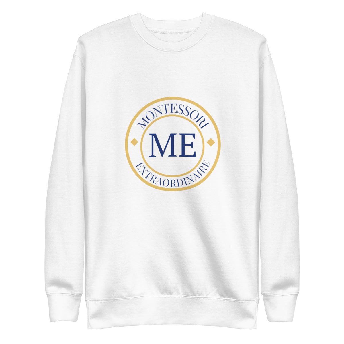 ME Signature Logo Premium Crewneck Sweatshirt in White, front view