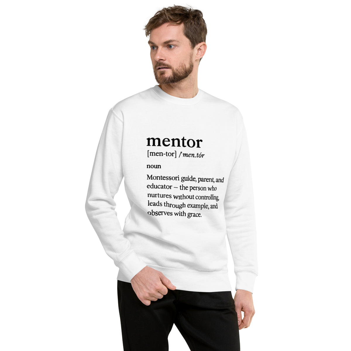 Mentor Definition Premium Crewneck Sweatshirt in White, front view